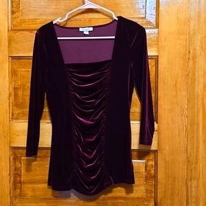 Boston Proper Burgandy Long Sleeve Whimsigoth  Velvet Top S